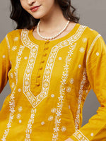 Load image into Gallery viewer, Mustard cotton mul kurta with chikankari
