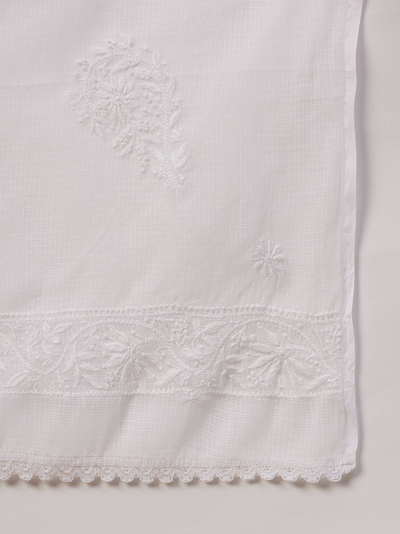 off white kota dupatta with chikankari - Rakhi Apparels