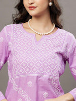 Load image into Gallery viewer, mauve cotton chikankari kurta with front yoke
