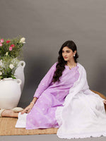 Load image into Gallery viewer, mauve cotton chikankari kurta with front yoke

