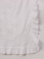 Load image into Gallery viewer, white mul dupatta with chikankari and ruffles at border - Rakhi Apparels
