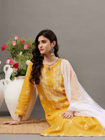 Load image into Gallery viewer, Mustard yellow mul cotton kurta with chikankari
