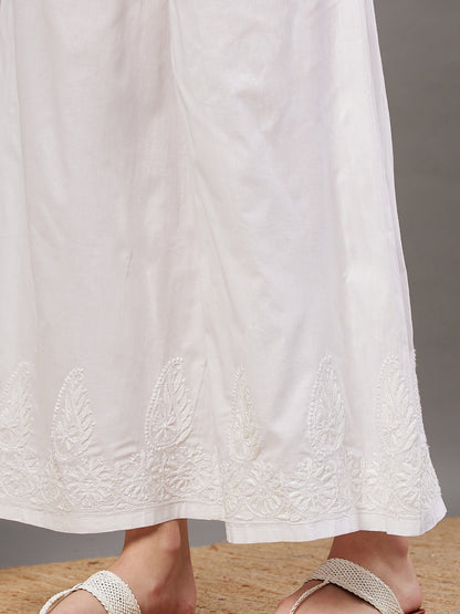 White cotton palazoo with chikankari(with paisely pattern)