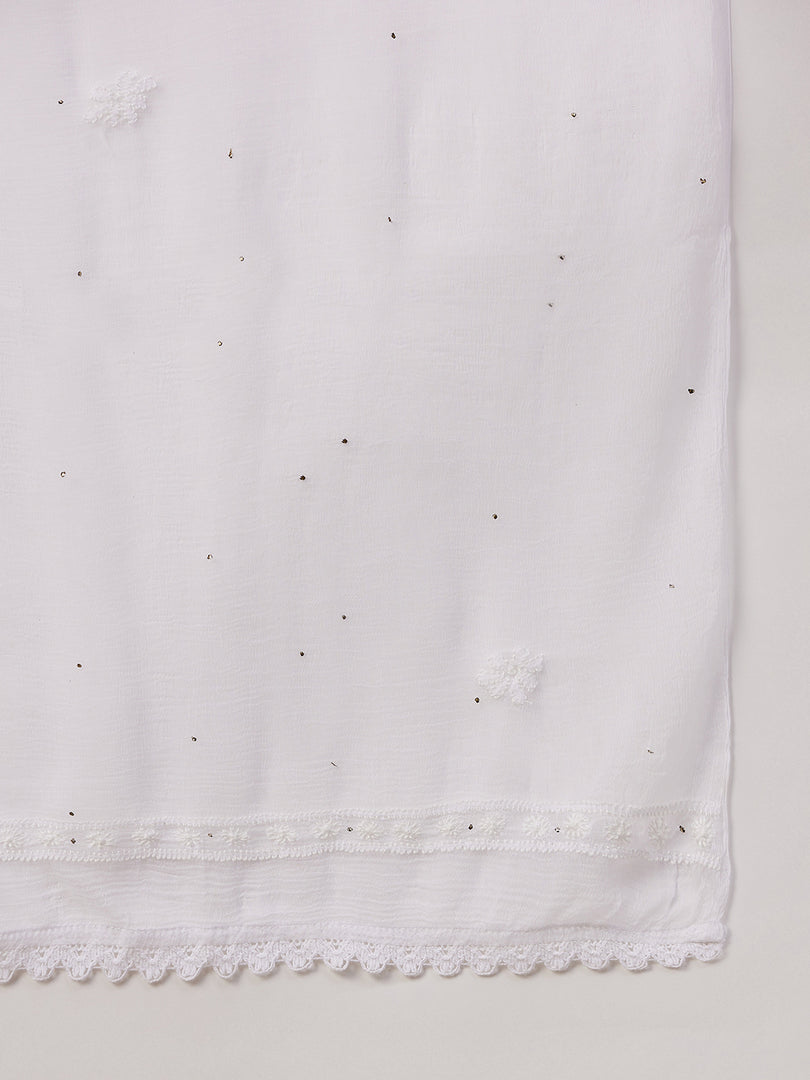 white chiffon dupatta with chikankari - Rakhi Apparels