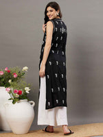 Load image into Gallery viewer, Black cotton sleeveless kurta with chiknakari and colloar slit
