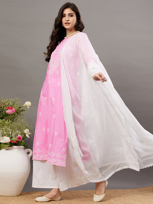 White chiffon dupatta with chikankari