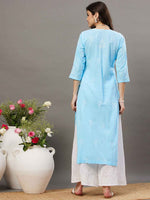 Load image into Gallery viewer, Sky blue cotton round neck chikankari kurta
