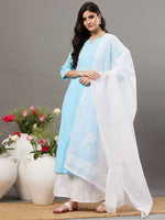 Load image into Gallery viewer, Sky blue cotton round neck chikankari kurta
