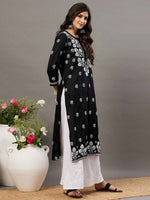 Load image into Gallery viewer, Black cotton kurta with chikankari