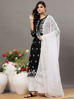 Load image into Gallery viewer, Black cotton kurta with chikankari