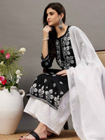 Load image into Gallery viewer, Black cotton kurta with chikankari