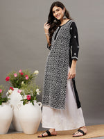 Load image into Gallery viewer, Black round neck cotton kurta with all over chikankari zaal - Rakhi Apparels
