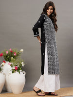 Load image into Gallery viewer, Black round neck cotton kurta with all over chikankari zaal - Rakhi Apparels

