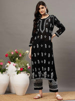 Load image into Gallery viewer, Black mul kurta with chikankari

