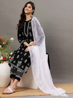 Load image into Gallery viewer, Black mul kurta with chikankari
