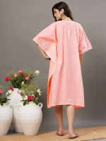 Load image into Gallery viewer, Peach cotton chikankari kaftan  with front buttons

