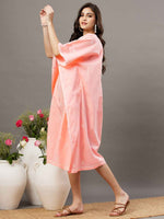 Load image into Gallery viewer, Peach cotton chikankari kaftan  with front buttons
