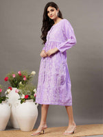 Load image into Gallery viewer, Mauve cotton dress with front button chikankari
