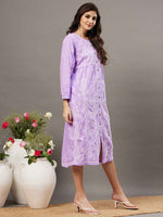 Load image into Gallery viewer, Mauve cotton dress with front button chikankari
