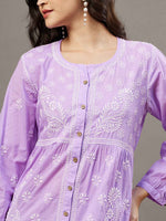 Load image into Gallery viewer, Mauve cotton dress with front button chikankari
