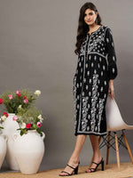 Load image into Gallery viewer, Black cotton dress with front button chikankari
