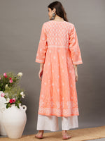 Load image into Gallery viewer, Peach side button cotton anarkali with chiknakri - Rakhi Apparels
