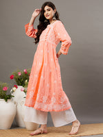 Load image into Gallery viewer, Peach side button cotton anarkali with chiknakri - Rakhi Apparels
