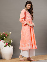 Load image into Gallery viewer, Peach side button cotton anarkali with chiknakri - Rakhi Apparels
