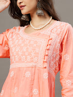 Load image into Gallery viewer, Peach side button cotton anarkali with chiknakri - Rakhi Apparels
