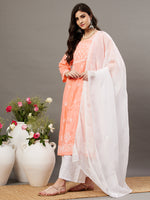 Load image into Gallery viewer, Peach side button cotton anarkali with chiknakri - Rakhi Apparels

