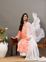 Load image into Gallery viewer, Peach side button cotton anarkali with chiknakri - Rakhi Apparels
