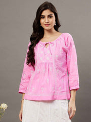 Pink chikankari cotton top