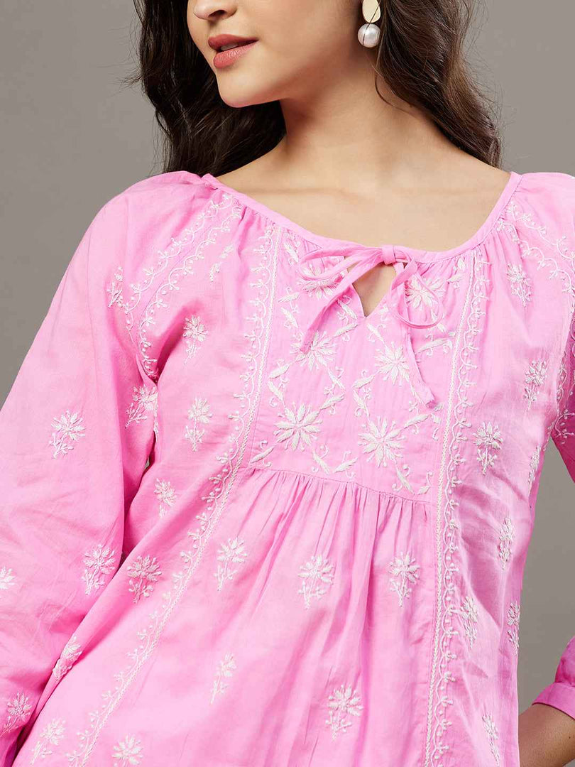 Pink chikankari cotton top
