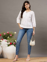 Load image into Gallery viewer, White chikankari cotton top
