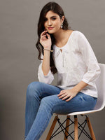 Load image into Gallery viewer, White chikankari cotton top
