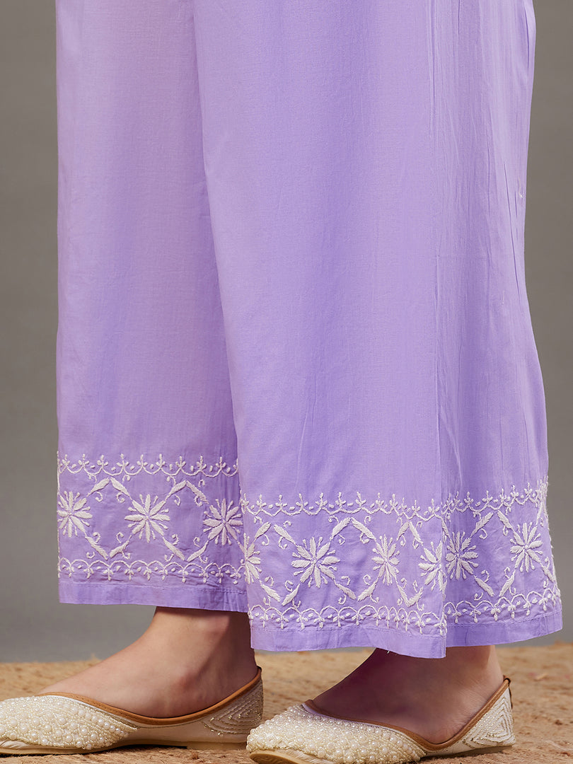MAUVE cotton chikankari kurta and palazoo set of 2 - Rakhi Apparels