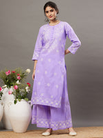 Load image into Gallery viewer, MAUVE cotton chikankari kurta and palazoo set of 2 - Rakhi Apparels
