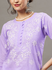 MAUVE cotton chikankari kurta and palazoo set of 2 - Rakhi Apparels