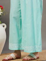 Load image into Gallery viewer, Sea green cotton chikankari kurta with back ties and palazzo set of 2 - Rakhi Apparels
