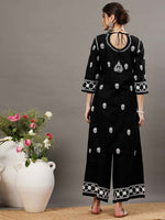 Load image into Gallery viewer, Black cotton chikankari kurta and palazzo set of 2
