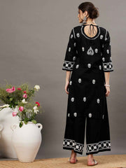 Black cotton chikankari kurta and palazzo set of 2
