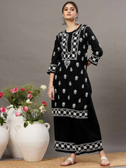 Black cotton chikankari kurta and palazzo set of 2