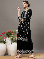 Load image into Gallery viewer, Black cotton chikankari kurta and palazzo set of 2
