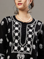 Load image into Gallery viewer, Black cotton chikankari kurta and palazzo set of 2 - Rakhi Apparels
