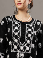 Load image into Gallery viewer, Black cotton chikankari kurta and palazzo set of 2
