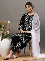 Load image into Gallery viewer, Black cotton chikankari kurta and palazzo set of 2 - Rakhi Apparels
