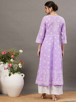 Load image into Gallery viewer, Mauve cotton anarkali with chikankari
