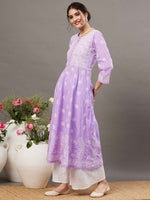 Load image into Gallery viewer, Mauve cotton anarkali with chikankari

