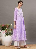 Load image into Gallery viewer, Mauve cotton anarkali with chikankari
