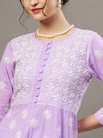 Load image into Gallery viewer, Mauve cotton anarkali with chikankari
